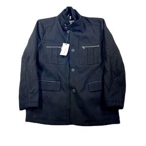 Cole Haan Melton Jacket Mens Large‎ Black Four-Pocket Car Coat $249
